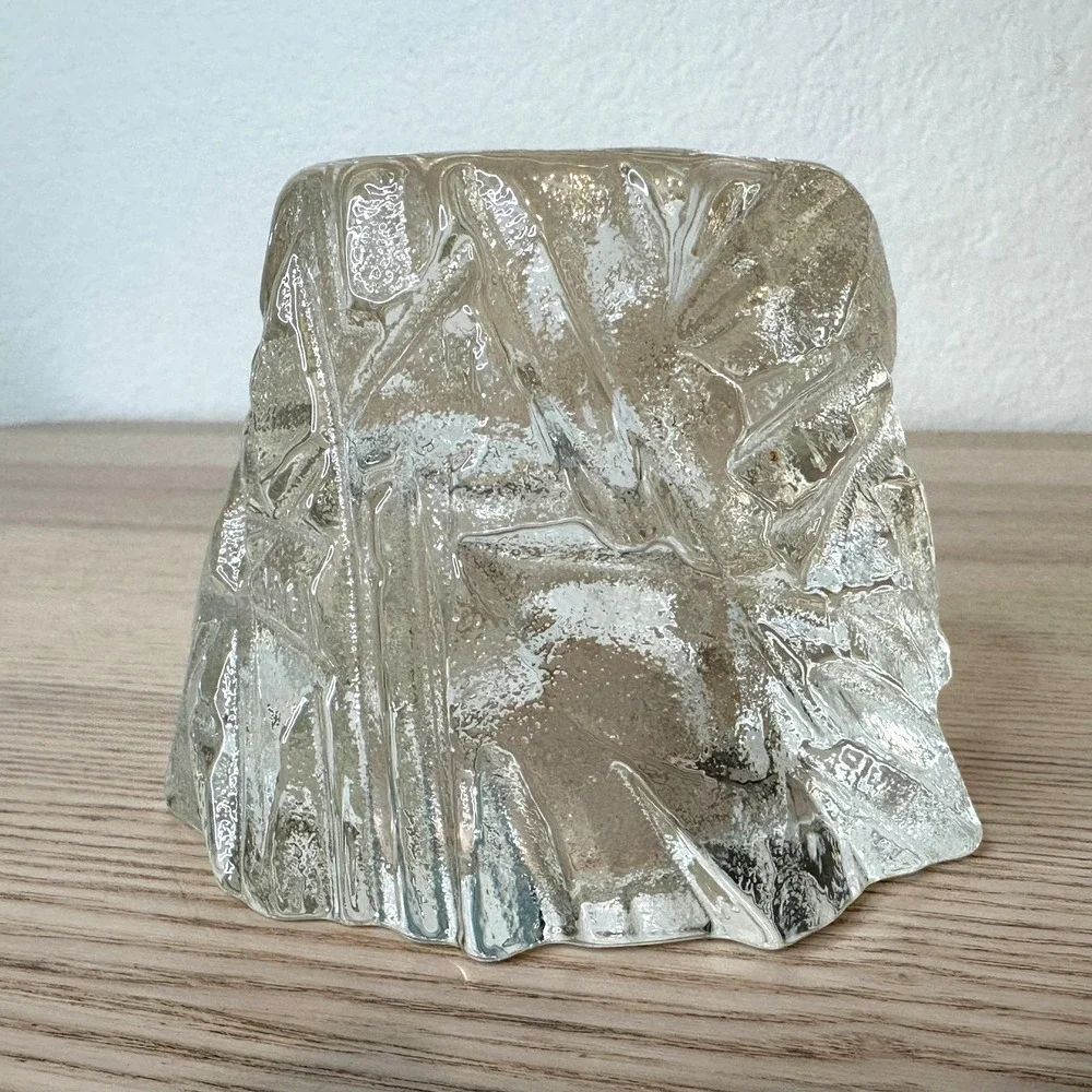 Orrefors Sweden Iceberg Glass Votive Candle Holder Signed Heavy Modern Decor